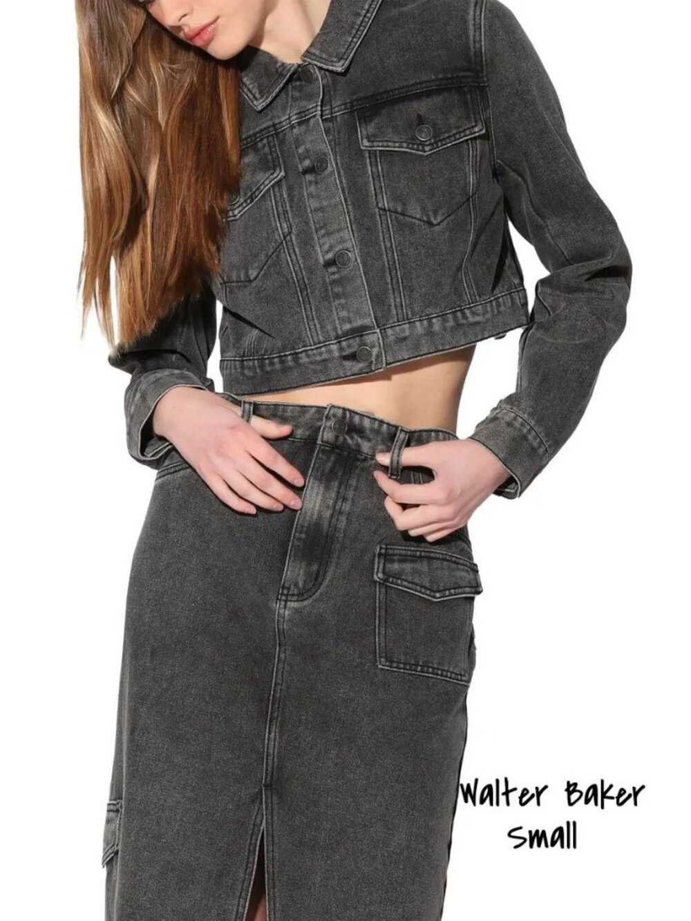 Walter Baker Cropped Denim Jacket - Tressa Cotton Grey Wash, Size Small - Picture 4 of 6